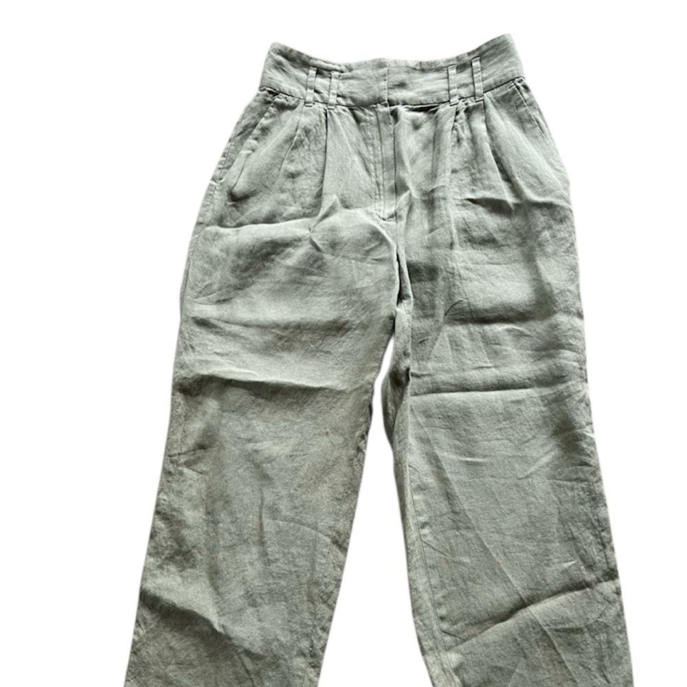 FREE w/Purchase! Massimo Dutti High Sage Green Linen Pants • 4/6